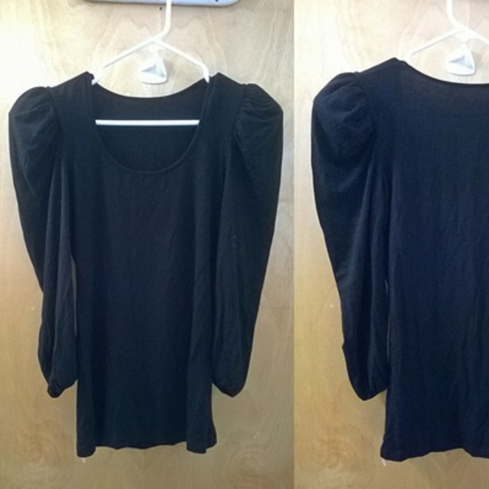 Cute Puffed Shoulders Black Blouse with Bell Cuffs